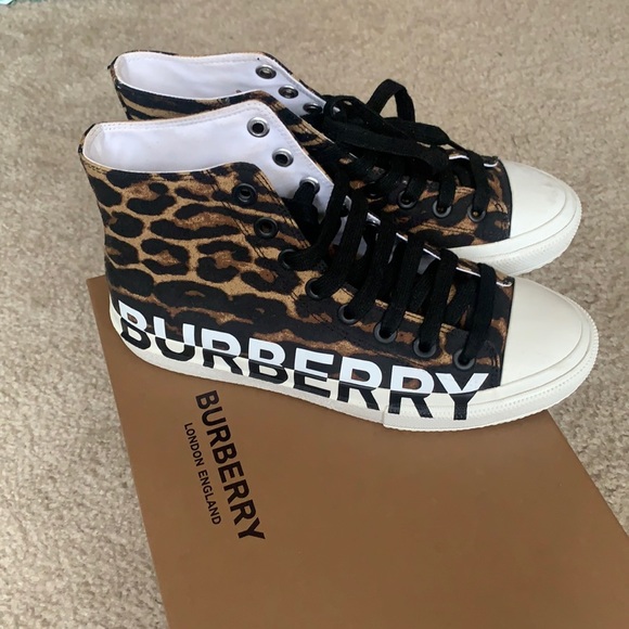 Burberry Shoes - Burberry Logo and Leopard print High top sneakers